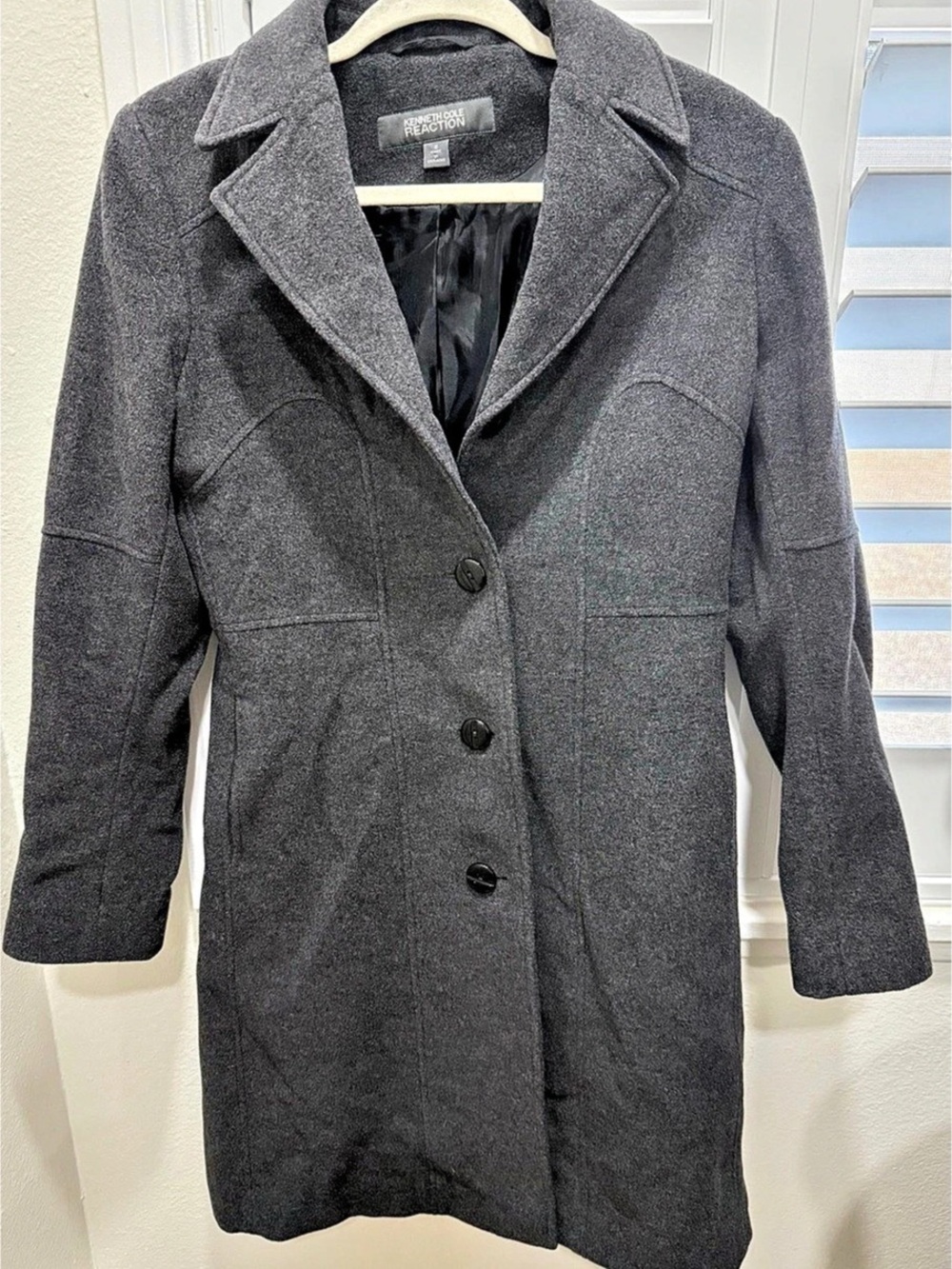 Kenneth Cole Reaction Women's Wool Pea Coat in Gray Size 8 Like New